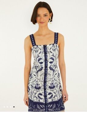 FARM Rio Navy and White Floral-Print Square Neck Mini Dress